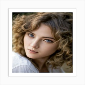 Beautiful Woman With Curly Hair Art Print