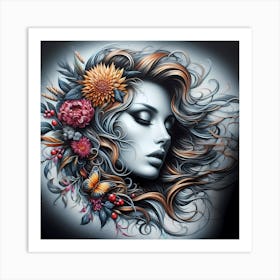 Portrait Of A Woman With Flowers 14 Art Print