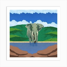 Elephant In The Water Art Print