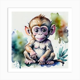 Watercolor Baby Monkey Art Print