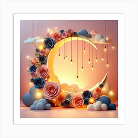 Moon With Flowers And Clouds Art Print