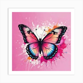 Butterfly On A Pink Background 1 Art Print