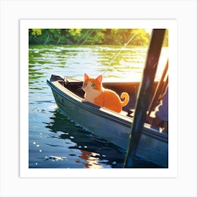 Cat Fishing In A Boat 1 Art Print