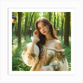 Korean Girl In The Forest Art Print