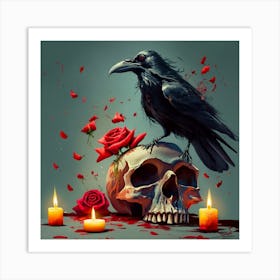 Raven And Roses Art Print