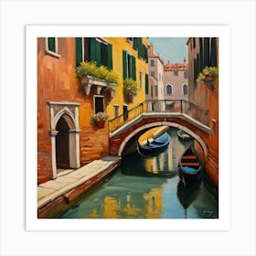 AI generated oil painting of Venice architecture and water canal. Art Print