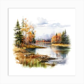 Autumn Trees By The River Art Print