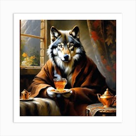 Wolf With Tea 1 Art Print