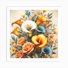A beautiful and distinctive bouquet of roses and flowers 2 Art Print