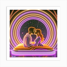 Firefly A Futuristic World, The Couple S Kissing And Sits On A Sleek, High Tech Bed In A Dimly Lit R (5) Art Print