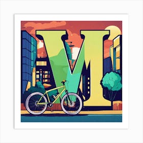 Big Letter M With In The Background A Bicycle (1) Art Print