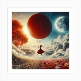 Girl Flying A Hot Air Balloon Art Print