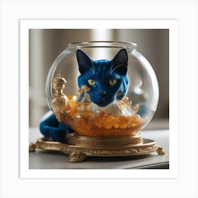 Blue Cat In Gold Bowl 2 Art Print