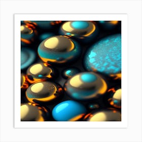 Abstract Gold And Blue Spheres Art Print