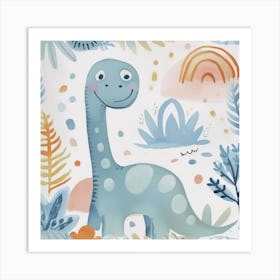 Cute Muted Pastels  Brontosaurus Dinosaur 2 Art Print