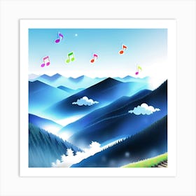 Colored musical notes in the sky Art Print