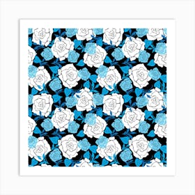 White And Blue Rose Flowers Art Print