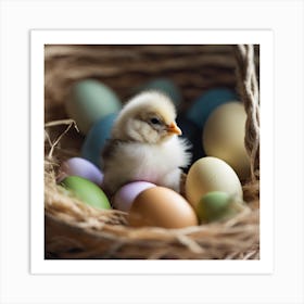 Easter Chick In A Basket Art Print