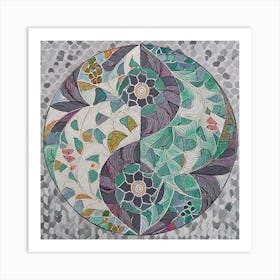 Firefly Beautiful Modern Intricate Floral Yin And Yang Japanese Mosaic Mandala Pattern In Gray, And (3) Art Print