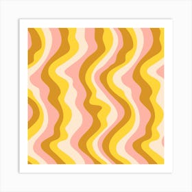 GOOD VIBRATIONS Groovy Mod Wavy Psychedelic Abstract Stripes in Sunny Soft Retro Colours Pastel Pink Yellow Sand Cream Art Print