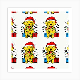 Golden Retriever Santa Art Print