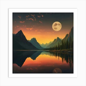 Full Moon In The Mountains Art Print