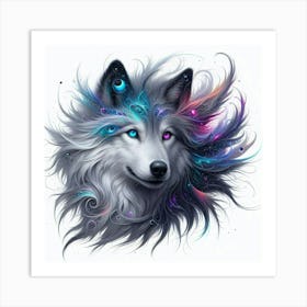Beautiful Electric Wild Wolf Head Face Print Art Print