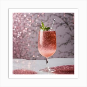 Pink Cocktail With Mint Garnish Affiche