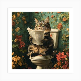 Cat Reading Newspaper 5 Art Print