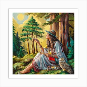 Native American Woman With Owl Art Print