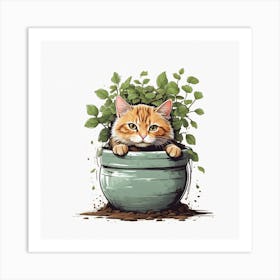 Cat In Pot Art Print