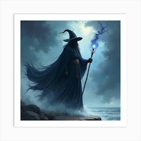 Black Magic Sorcerer In A Watercolor Enchanted Storm 1 Art Print