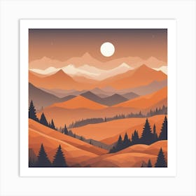 Misty mountains background in orange tone 69 Art Print