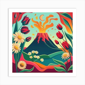 Picture Frame Decorated With Flames Above A Volcano Art Print