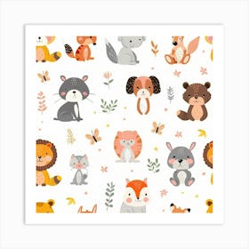 Cute Animals Seamless Pattern 2 Art Print