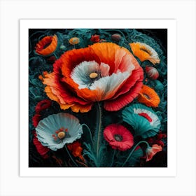 Floral Symphony Vibrant Poppies Against A Textured Canvas (3) Art Print