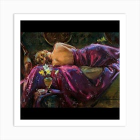 Woman Laying On A Bed 1 Art Print