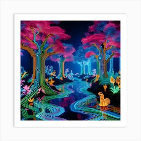 A Neon Lit Jungle With Glowing Flora And Fauna 2c Where The Trees Are Circuit Boards And The Rivers Flow With Liquid Light 1 Art Print