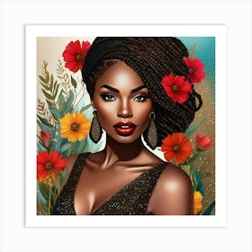 Black Girl With Flowers Art Print