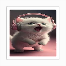 Cute Kitten With Headphones Art Print