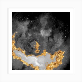 100 Nebulas in Space with Stars Abstract in Black and Gold n.074 Art Print