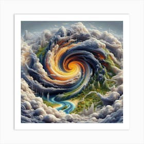 3 Dimensional Rivers In The Country Swirls In A Vortex Of Storm Clouds 2 Art Print