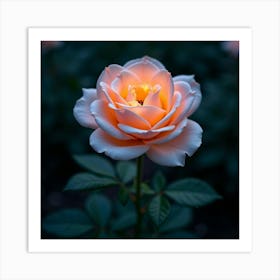 An Enchanted Rose With Petals That Glow Softly In A Moonlit Garden Art Print