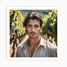 Handsome Young Man In Vineyard Art Print