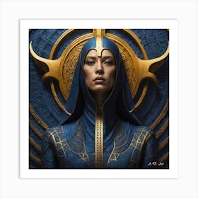 A Old Mystical Nordic Woman Cloaked In Traditional Qipao With Gold And Blue Elements Art Print