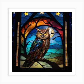 Owl stained glass 1 Art Print