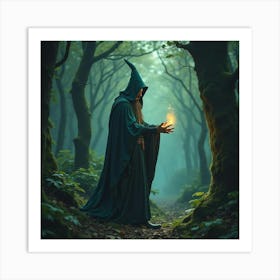 A Mysterious Elven Mage Casting A Spell In An Ancient Enchanted Forest Art Print