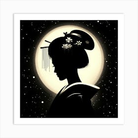 Geisha Dark Silhouette - Drawing Art Print