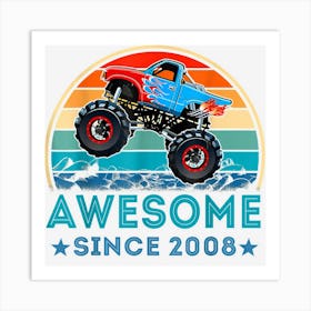 14 Awesome Since 2008 Monster Truck 14th Birthday Boys Art Print