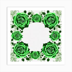 Green Roses Frame 6 Art Print